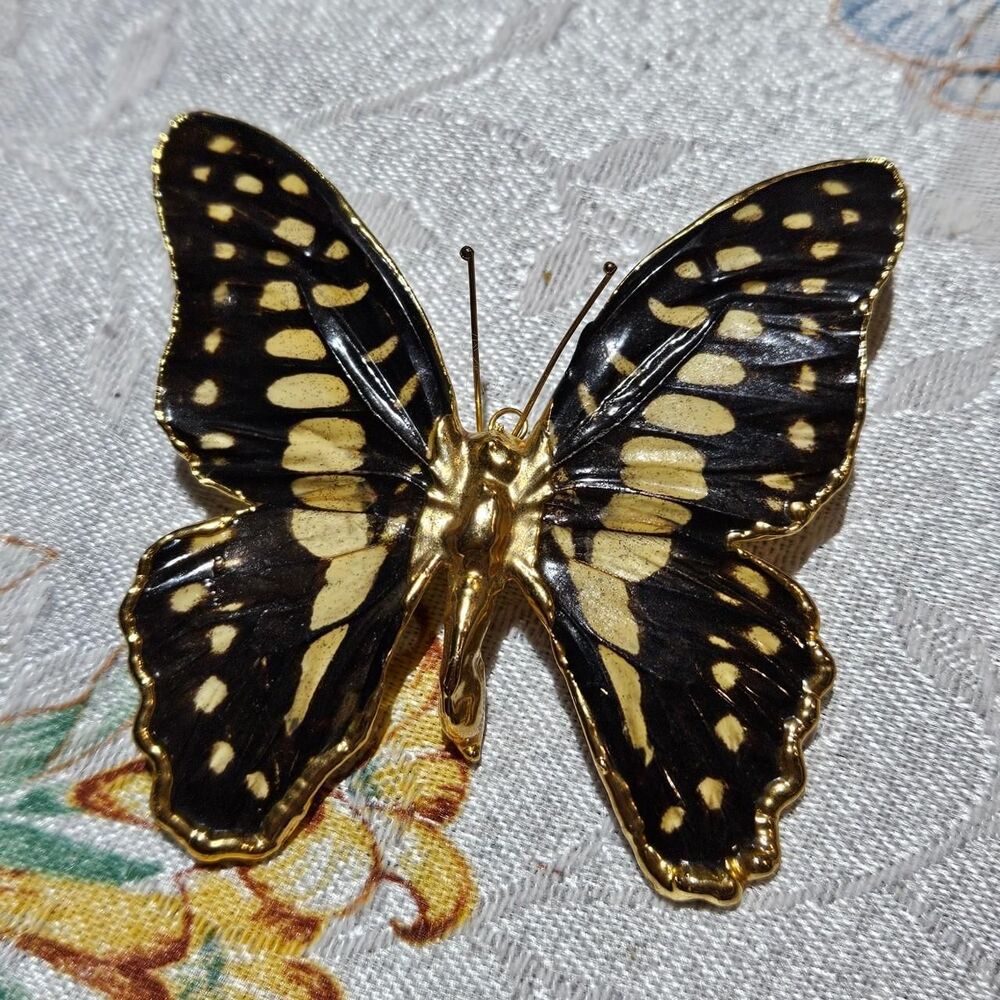 vintage whimsigoth real gold dipped butterfly brooch